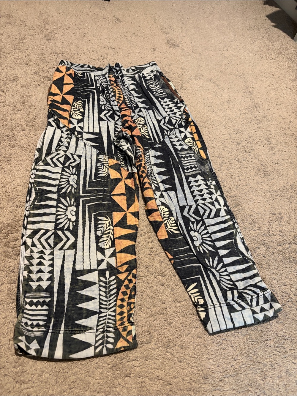 Men's Black & Orange Patterned Lounge Pants